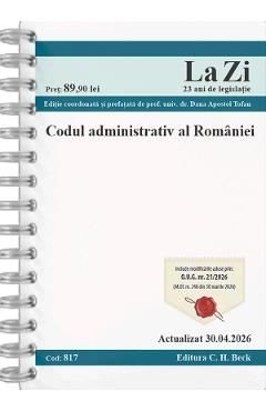 Coperta cărții 'Codul administrativ al României Act.30 aprilie 2026 Ed.Spiralată'