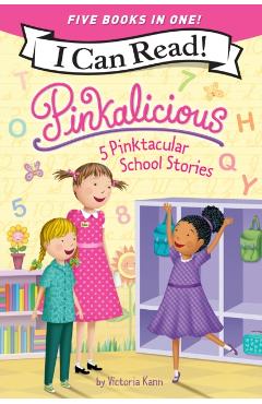 Coperta cărții 'Pinkalicious: 5 Pinktacular School Stories: Pinkalicious and the Pinkamazing Little Library, Kindergarten Fun, Pinkie'