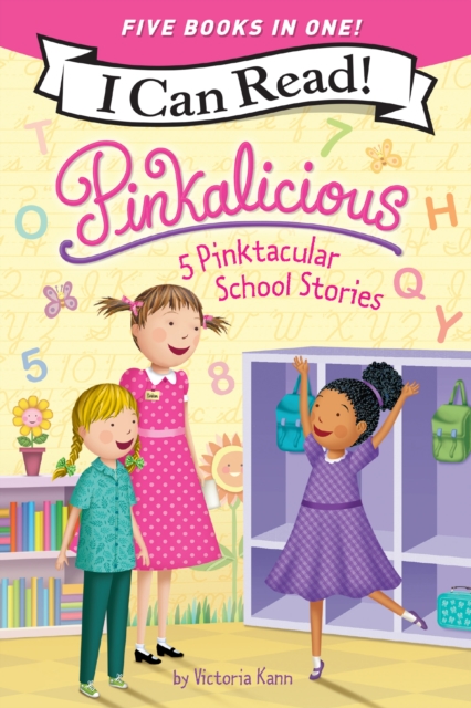 Coperta cărții 'Pinkalicious: 5 Pinktacular School Stories: Pinkalicious and the Pinkamazing Little Library, Kindergarten Fun, Pinkie'