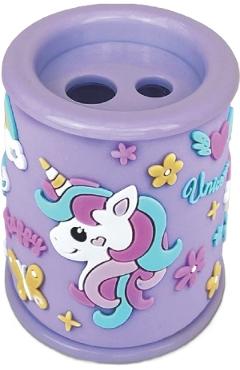 Imaginea produsului 'Ascuțitoare mov cu 2 găuri și container. Unicorn'