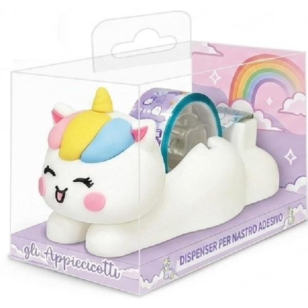 Dispenser banda adeziva Magic Unicorns. Unicorn galben