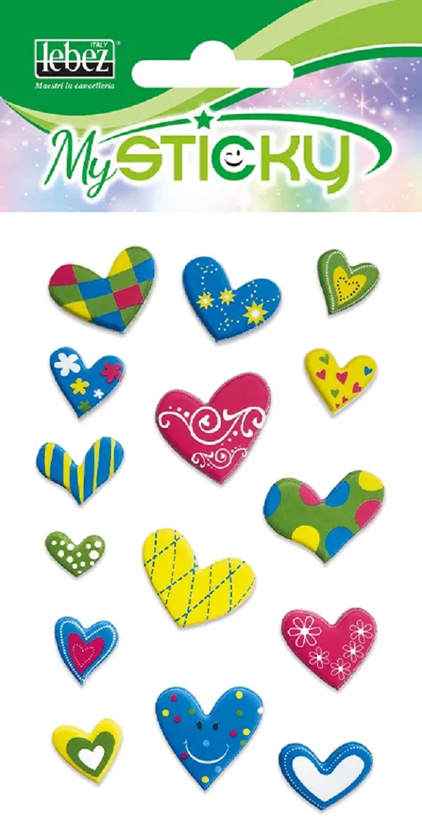 Imaginea produsului 'Stickere decorative. My sticky 3D. Inimioare colorate cu model'