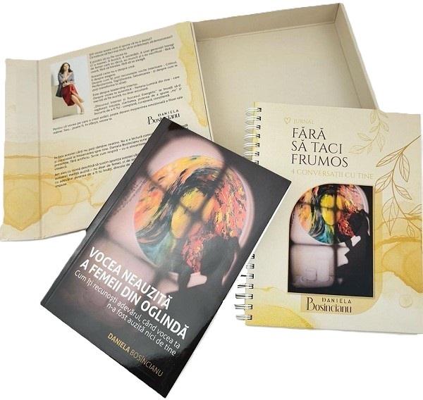 Coperta cărții 'Vocea neauzita a femeii din oglinda. Carte + Jurnal - Daniela Bosincianu'