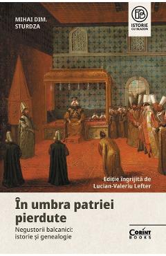 Coperta cărții 'În umbra patriei pierdute. Negustorii balcanici: istorie și genealogie - Mihai Dimitrie Sturdza'