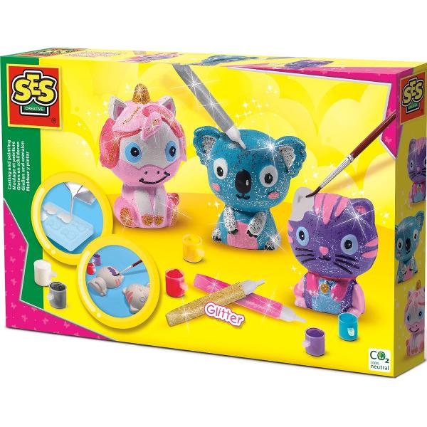 Set creativ: Mulaj si pictura. Animale cu glitter