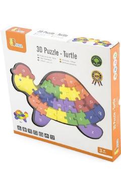 Imaginea produsului 'Puzzle din lemn 3D cu litere si cifre. Broscuța țestoasă'