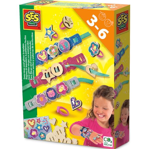 Set creativ: Inele si bratari cu sclipici