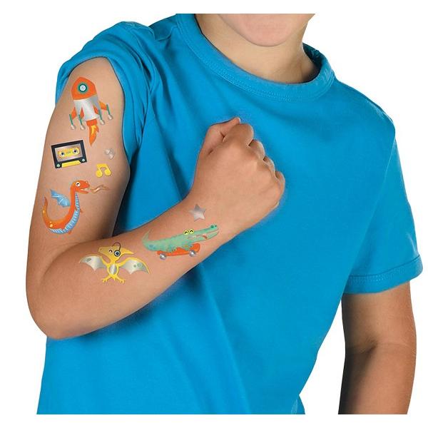 Tatuaje pentru copii. Spatiu si dinozauri