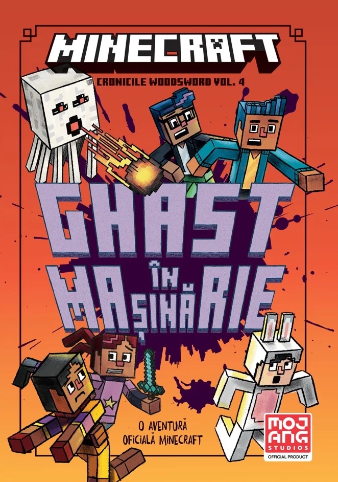 Coperta cărții 'Minecraft: Ghast în mașinărie. Seria Cronicile Woodsword Vol.4 - Nick Eliopulos, Luke Flowers'