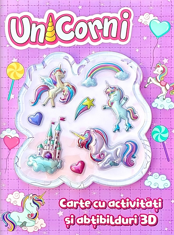 Coperta cărții 'Carte cu activități și abțibilduri 3D: Unicorni'