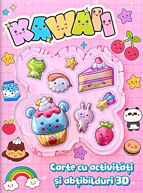 Coperta cărții 'Carte cu activități și abțibilduri 3D: Kawaii'