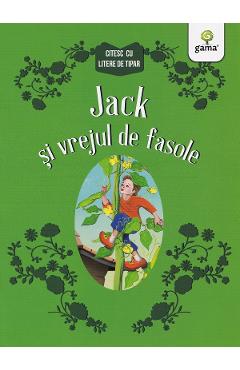 Coperta cărții 'Jack și vrejul de fasole. Citesc cu litere de tipar'