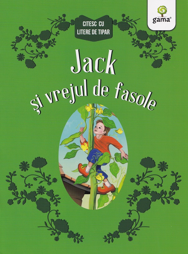 Coperta cărții 'Jack și vrejul de fasole. Citesc cu litere de tipar'