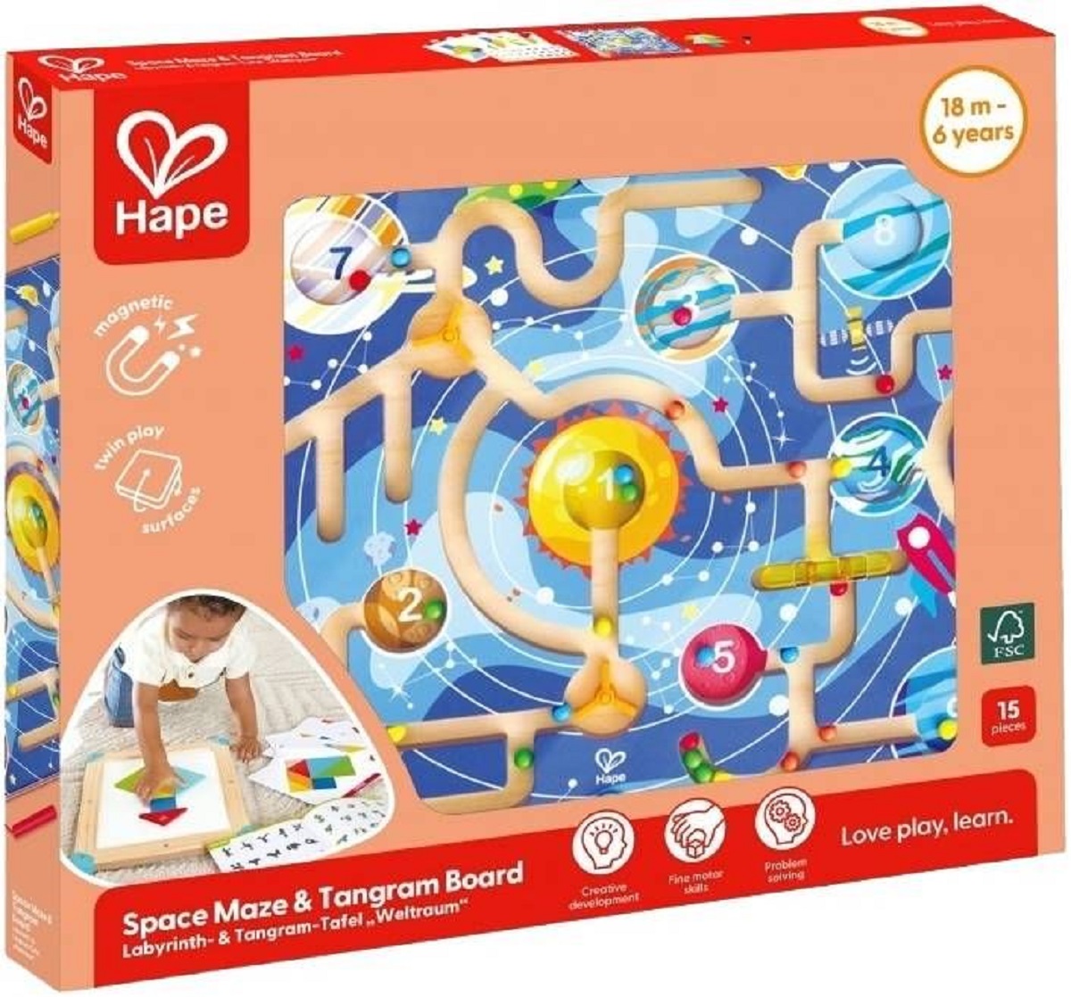 Imaginea produsului 'Jucărie din lemn 2 în 1. Space Maze & Tangram Board'