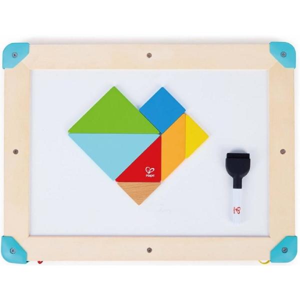 Jucarie din lemn 2 in 1. Space Maze & Tangram Board 