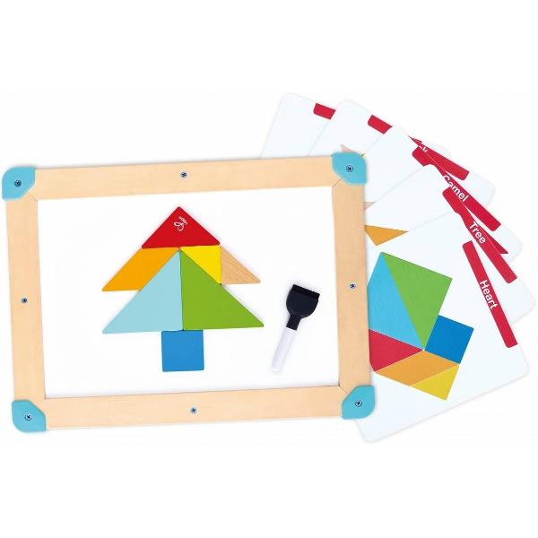 Jucarie din lemn 2 in 1. Space Maze & Tangram Board 