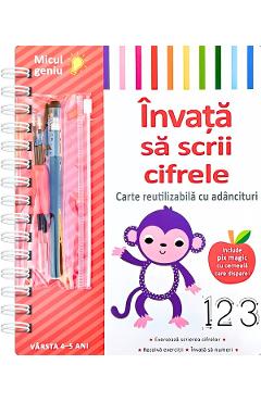 Coperta cărții 'Învață să scrii cifrele. Carte reutilizabilă cu adâncituri'