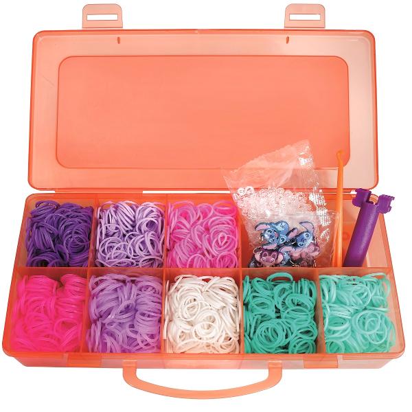 Cutie Plexi Flexi. 2400 elastice si 12 accesorii. Stitch. Portocaliu