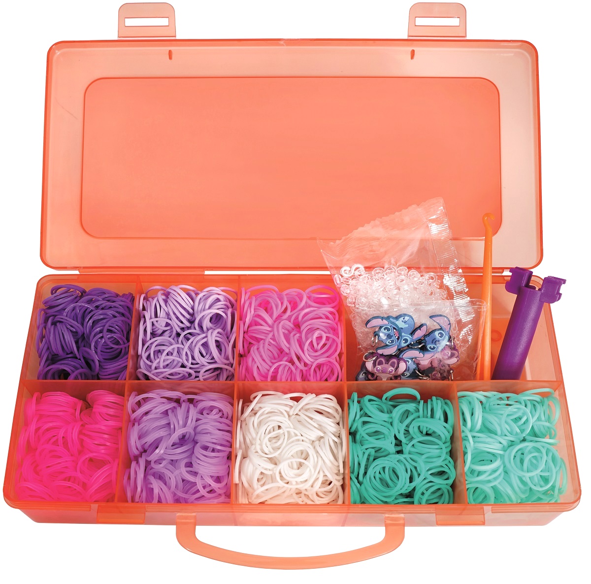 Imaginea produsului 'Cutie Plexi Flexi. 2400 elastice și 12 accesorii. Stitch. Portocaliu'