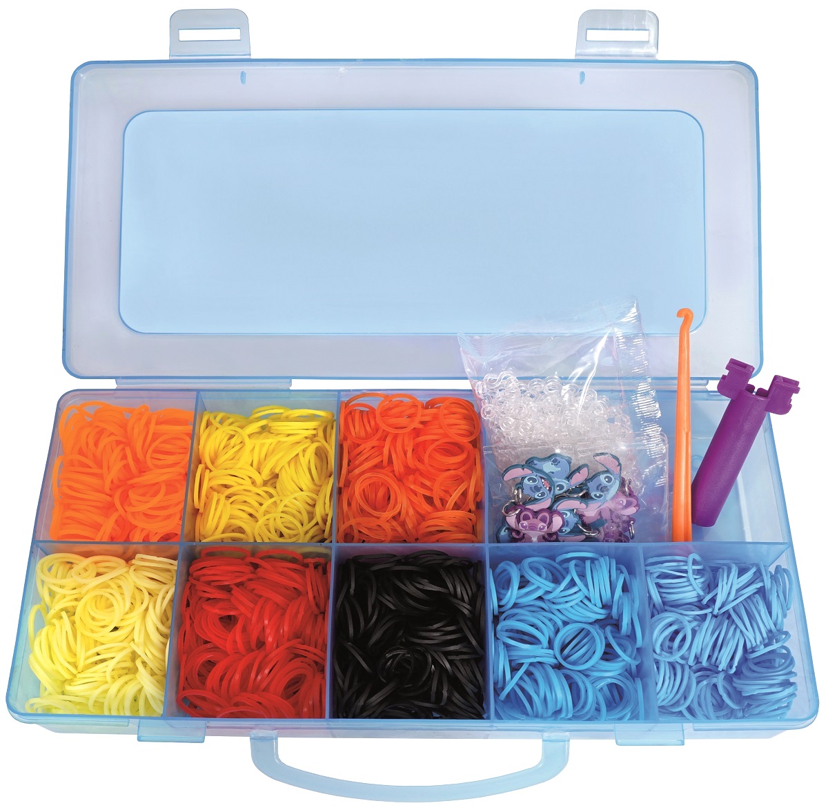 Imaginea produsului 'Cutie Plexi Flexi. 2400 elastice și 12 accesorii. Stitch. Albastru'