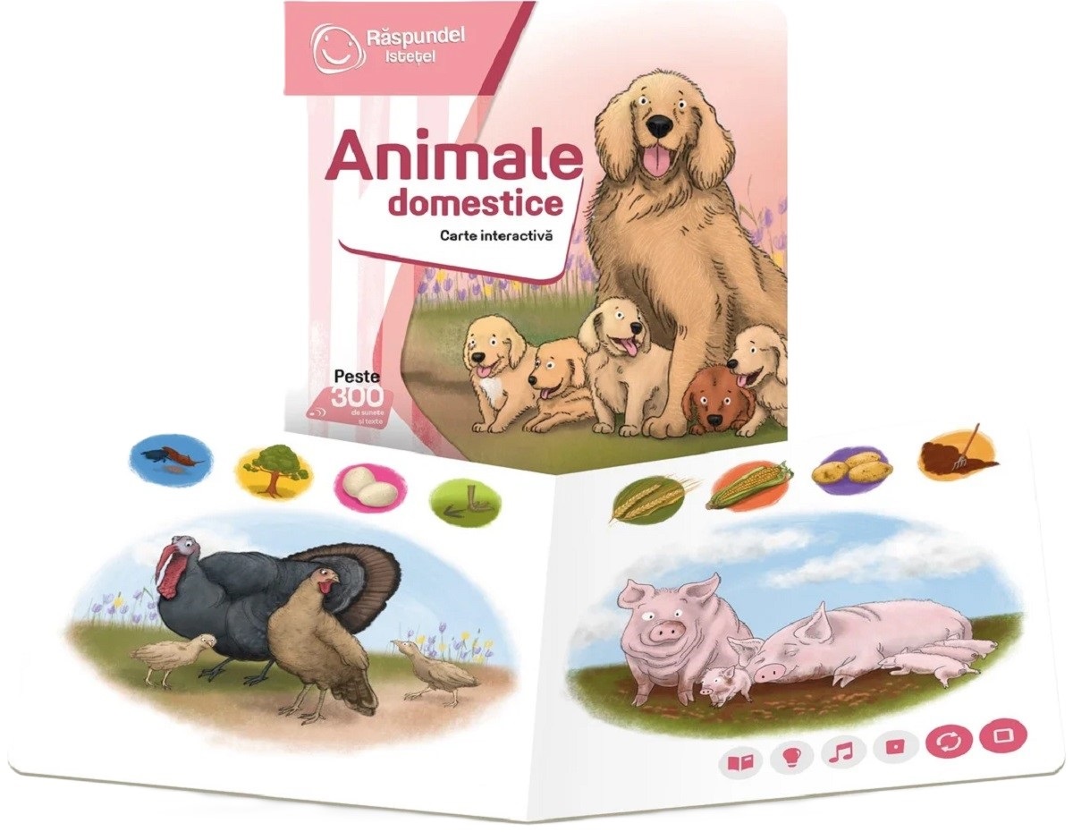 Coperta cărții 'Carte interactivă: Răspundel Istețel. Animale domestice'