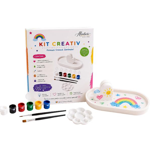 Kit creativ: Tavita inimioara cu suport foto. Ceramica pentru pictat