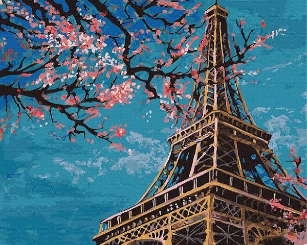 Imaginea produsului 'Pictură pe numere: Parisul în flori de cireș'