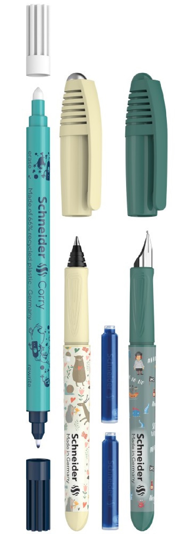 Imaginea produsului 'Set stilou verde + roller galben + pic Corry + 2 rezerve'