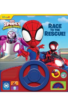 Coperta cărții 'Disney Junior Marvel Spidey and His Amazing Friends: Race to the Rescue! Sound Book - Pi Kids'