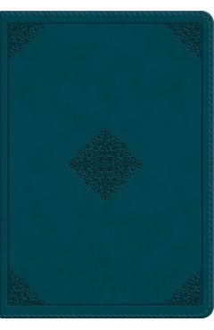ESV Large Print Personal Size Bible, Red Letter (Trutone, Deep Teal, Ornament Design) -