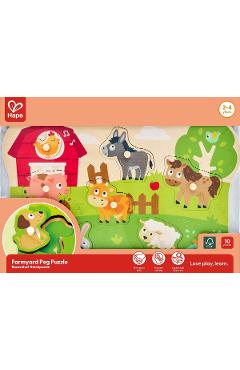 Imaginea produsului 'Puzzle din lemn cu butoni: Animale de la fermă'
