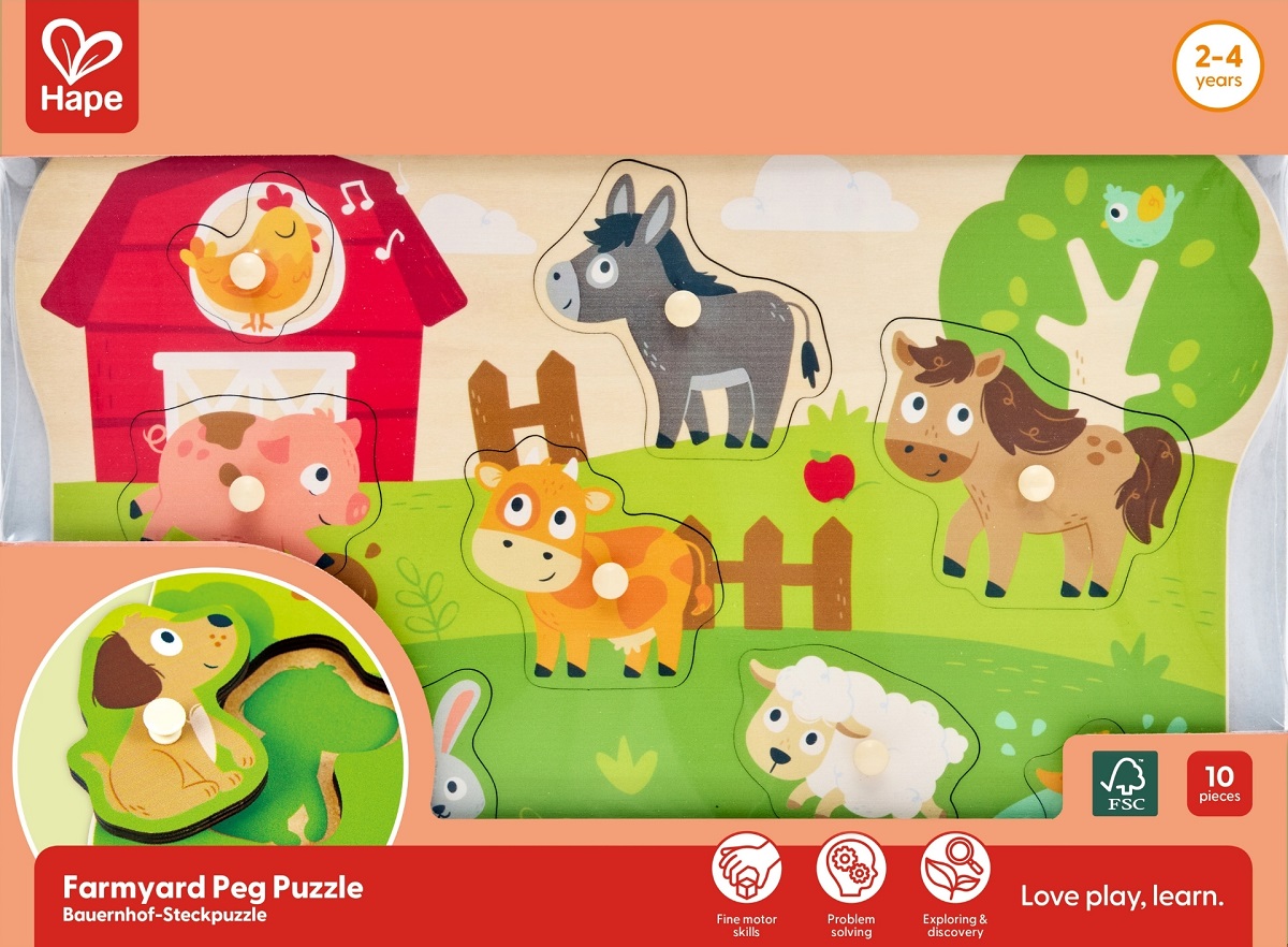 Imaginea produsului 'Puzzle din lemn cu butoni: Animale de la fermă'
