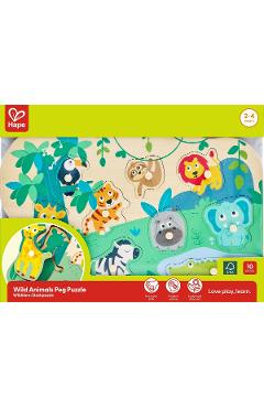 Imaginea produsului 'Puzzle din lemn cu butoni: Animale sălbatice'