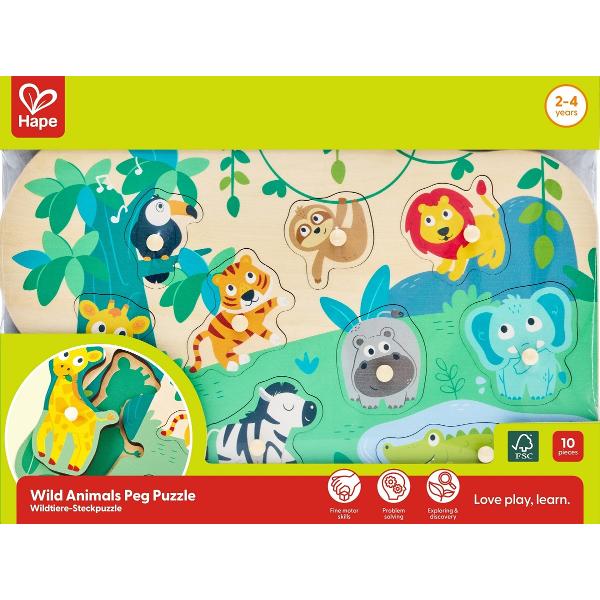 Puzzle din lemn cu butoni: Animale salbatice