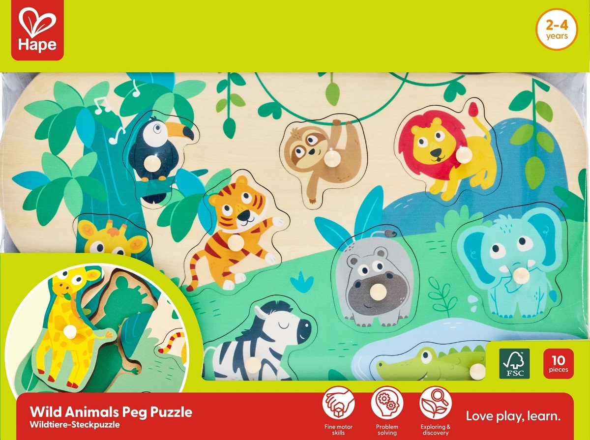 Imaginea produsului 'Puzzle din lemn cu butoni: Animale sălbatice'