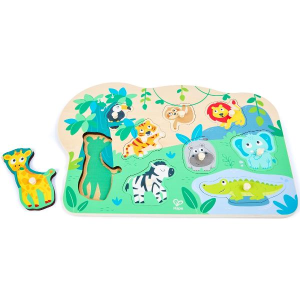 Puzzle din lemn cu butoni: Animale salbatice
