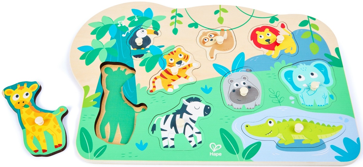 Imaginea produsului 'Puzzle din lemn cu butoni: Animale sălbatice'