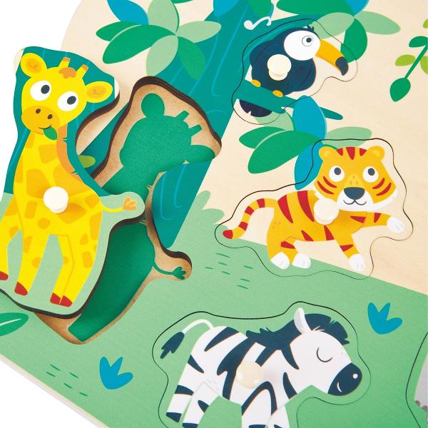 Puzzle din lemn cu butoni: Animale salbatice