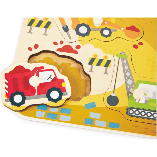 Puzzle din lemn cu butoni: Utilaje de constructii