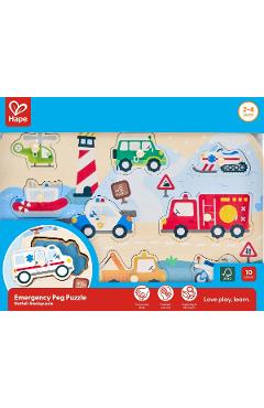 Imaginea produsului 'Puzzle din lemn cu butoni: Vehicule de intervenție'