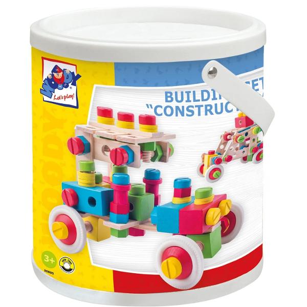 Set de constructie la galeata 140 piese de lemn