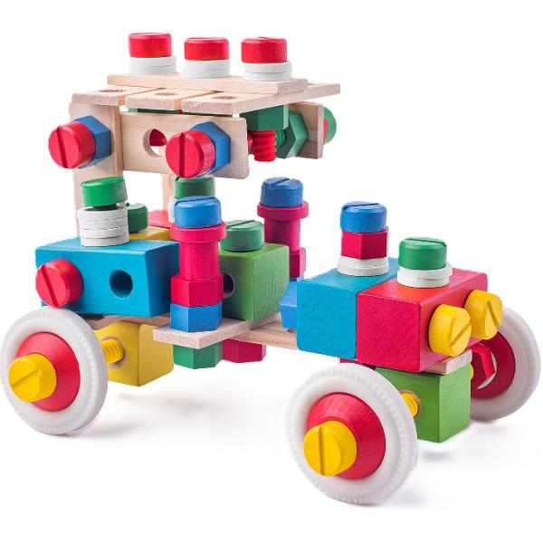 Set de constructie la galeata 140 piese de lemn
