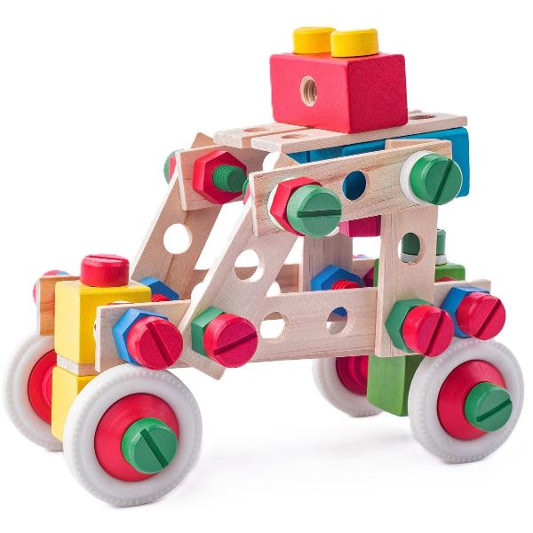 Set de constructie la galeata 140 piese de lemn