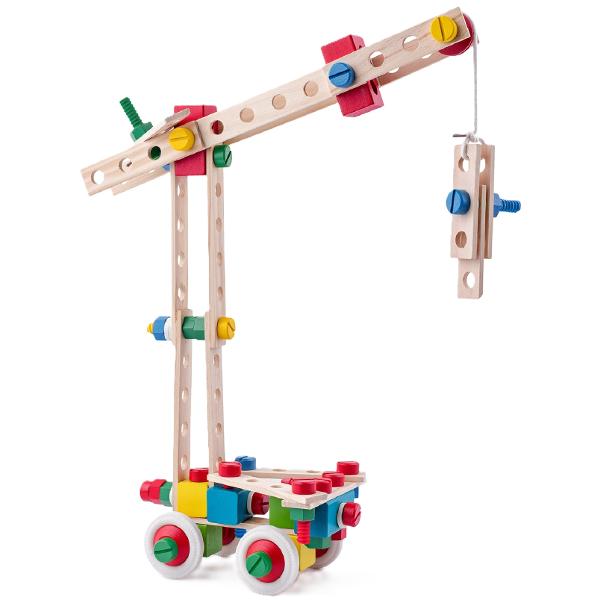 Set de constructie la galeata 140 piese de lemn