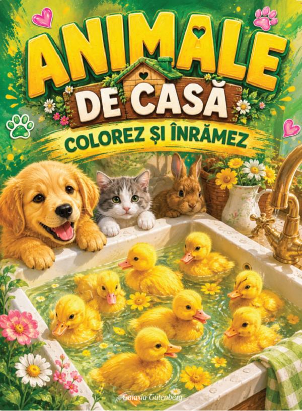 Coperta cărții 'Animale de casă. Colorez și înrămez'