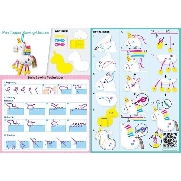 Set de cusut DIY: Decoratiune topper pentru creion. Unicorn
