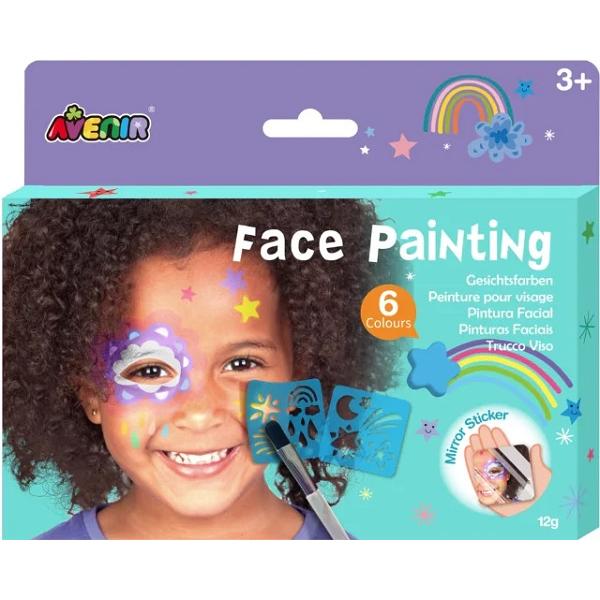 Trusa make-up pictura fata cu sabloane incluse: Curcubeu si stele