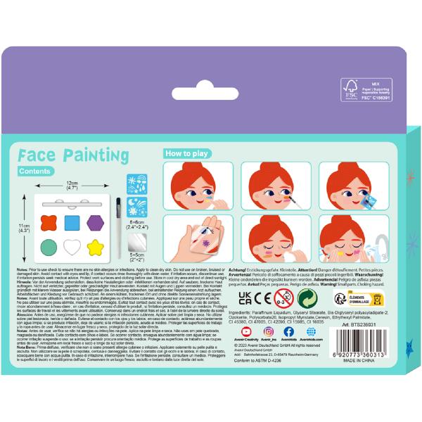 Trusa make-up pictura fata cu sabloane incluse: Curcubeu si stele