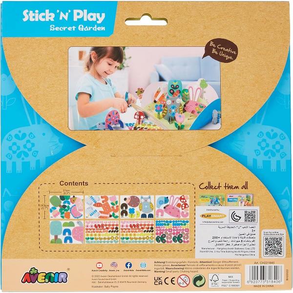 Joc creativ Stick 'N' Play cu scene 3D si stickere repozitionabile: Gradina secreta
