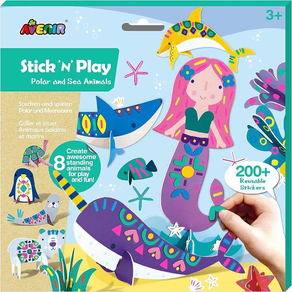 Joc creativ Stick 'N' Play cu scene 3D si stickere repozitionabile: Animale polare si marine